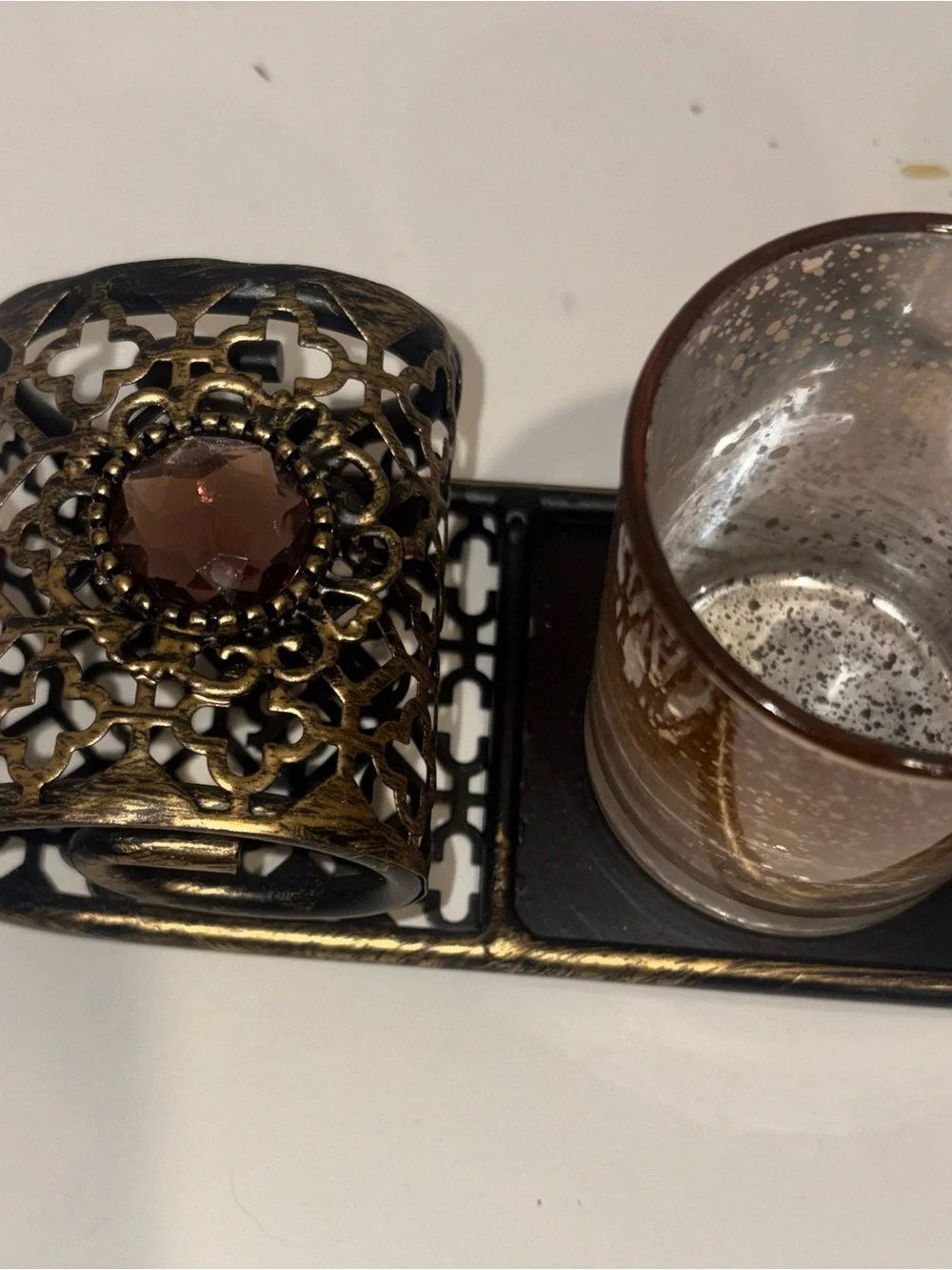 Decorative Metallic Votive Candle Holders - Brown and Champagne Set